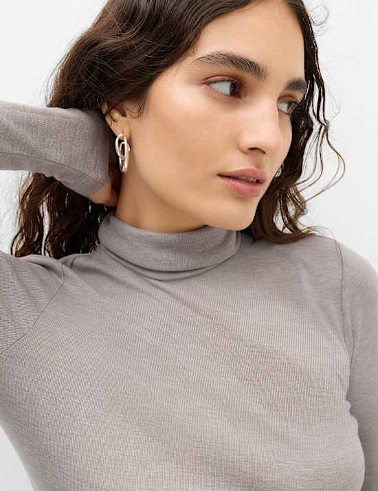 Wool Touch Roll Neck Long Sleeve Top
