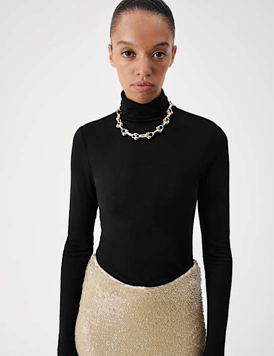 Wool Touch Roll Neck Long Sleeve Top