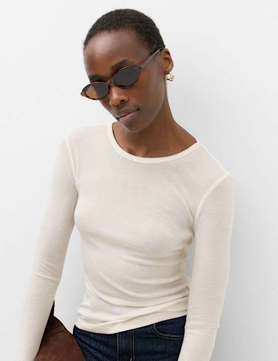 Long Sleeve Crew Neck Top With Wool