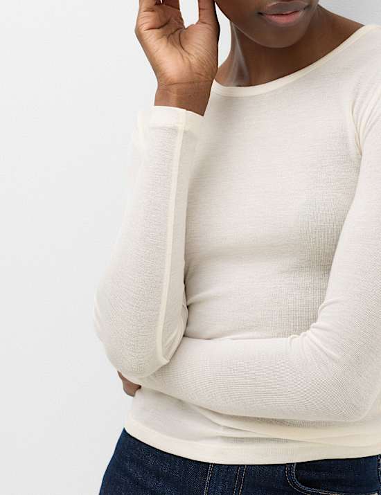 Long Sleeve Crew Neck Top With Wool