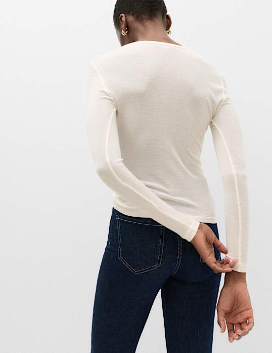 Long Sleeve Crew Neck Top With Wool
