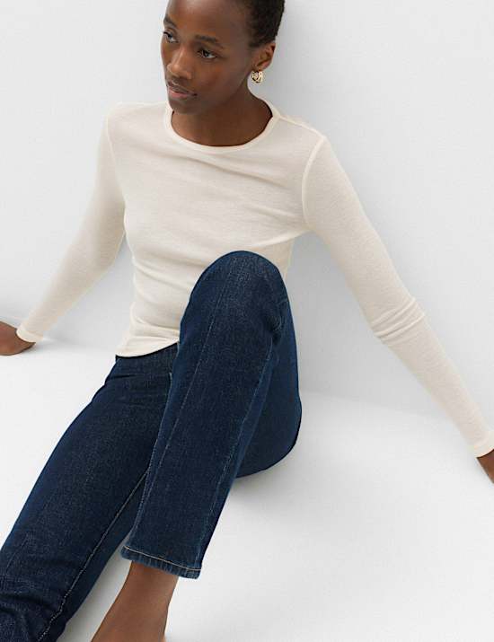 Long Sleeve Crew Neck Top With Wool