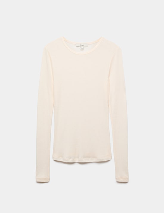 Long Sleeve Crew Neck Top With Wool