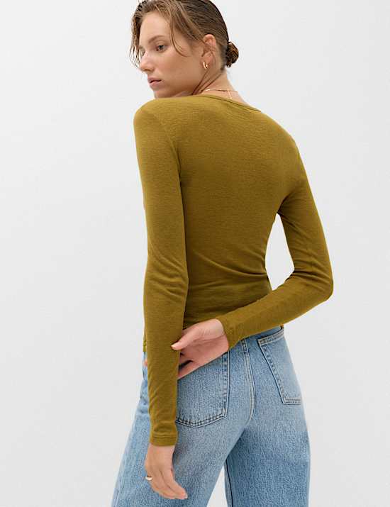 Top &agrave; manches longues semi-transparent &agrave; superposer, toucher laine