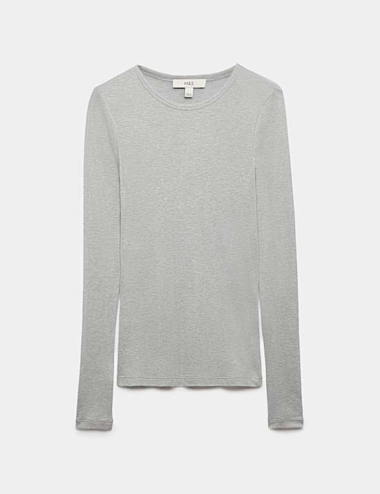 Long Sleeve Crew Neck Top With Wool