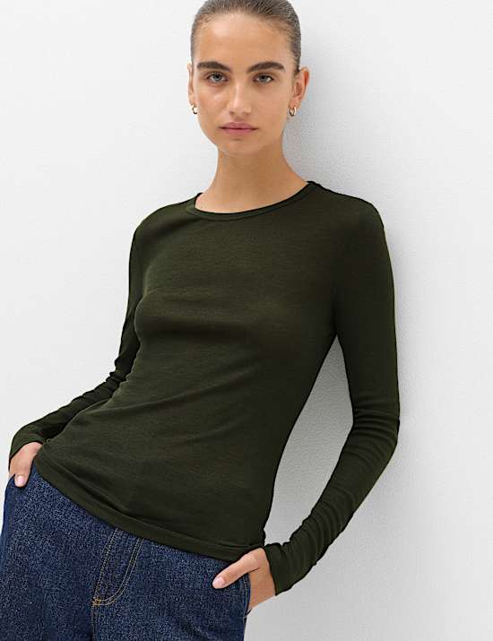 Long Sleeve Crew Neck Top With Wool