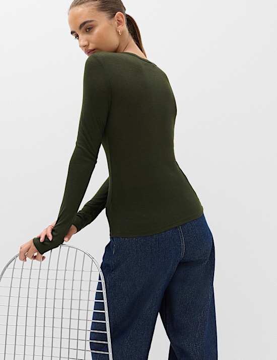 Long Sleeve Crew Neck Top With Wool