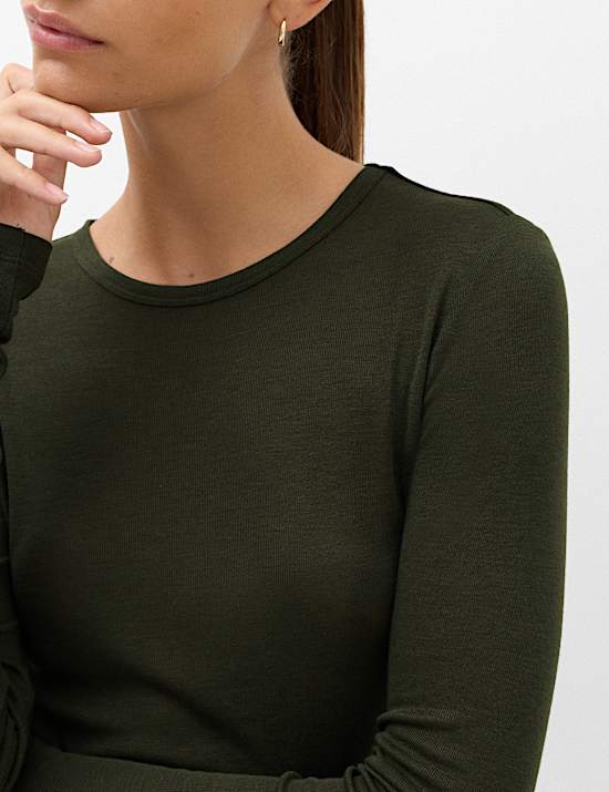 Long Sleeve Crew Neck Top With Wool