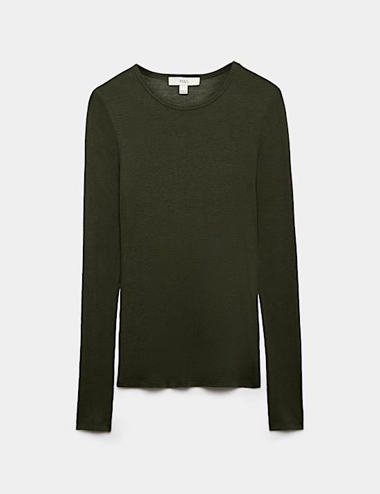 Long Sleeve Crew Neck Top With Wool