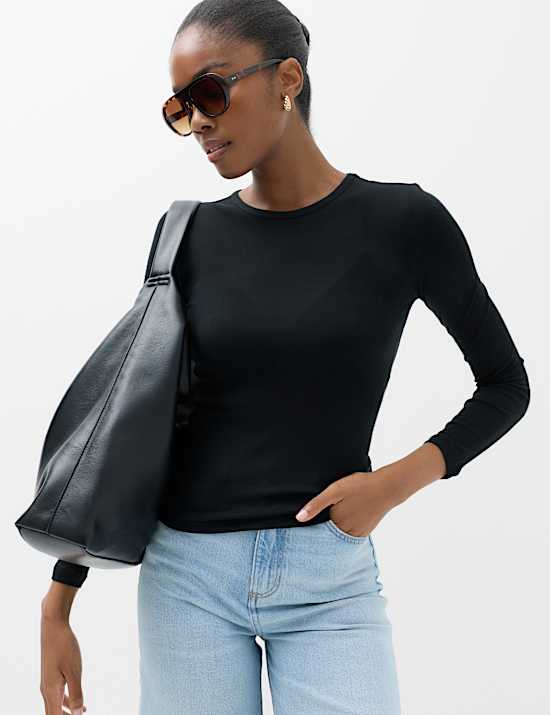 Long Sleeve Crew Neck Top With Wool