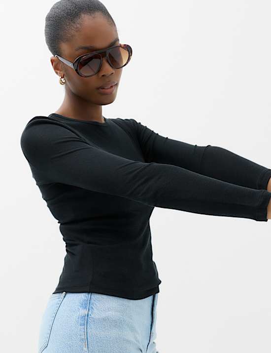 Long Sleeve Crew Neck Top With Wool
