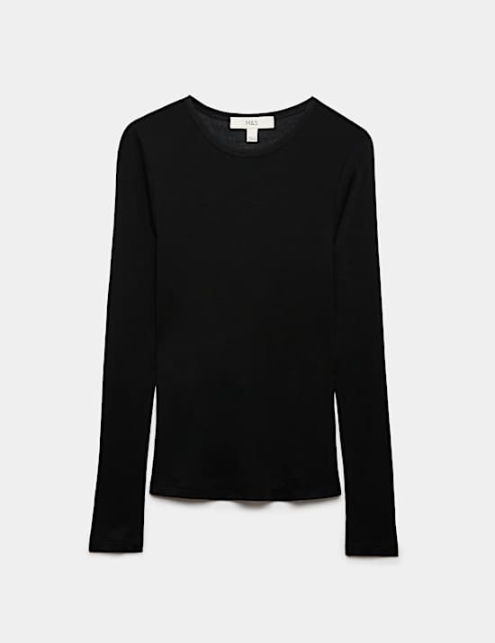 Long Sleeve Crew Neck Top With Wool
