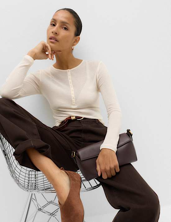 Lyocell Rich Henley Top with Wool