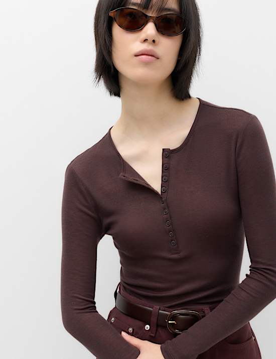 Lyocell Rich Henley Top with Wool