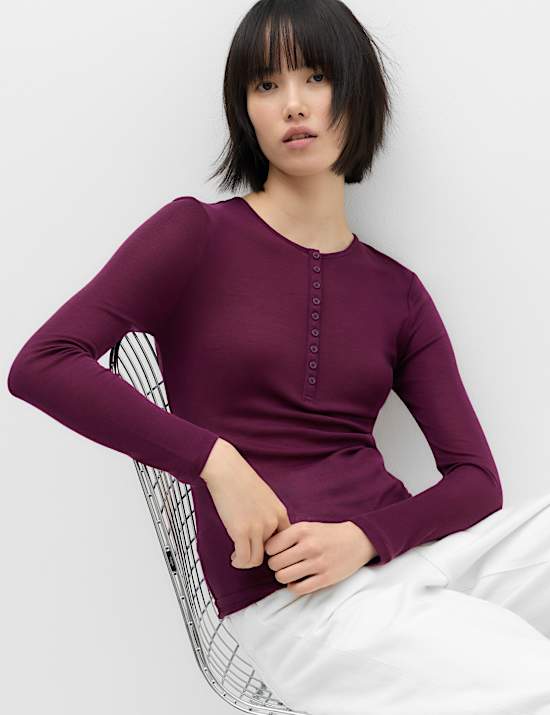 Lyocell Rich Henley Top with Wool