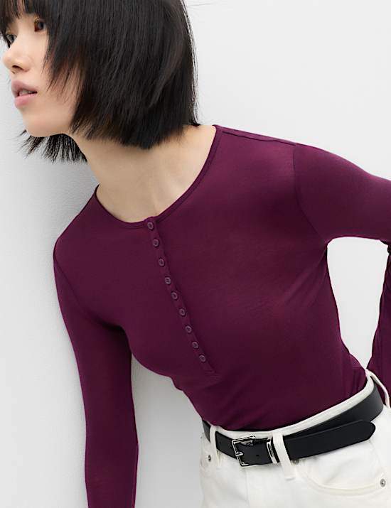 Lyocell Rich Henley Top with Wool
