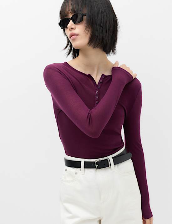 Lyocell Rich Henley Top with Wool