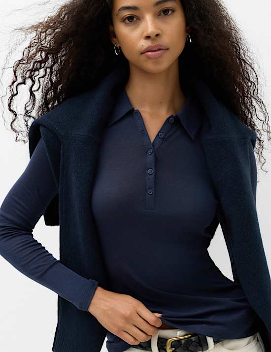 Lyocell Blend Collared Top with Wool