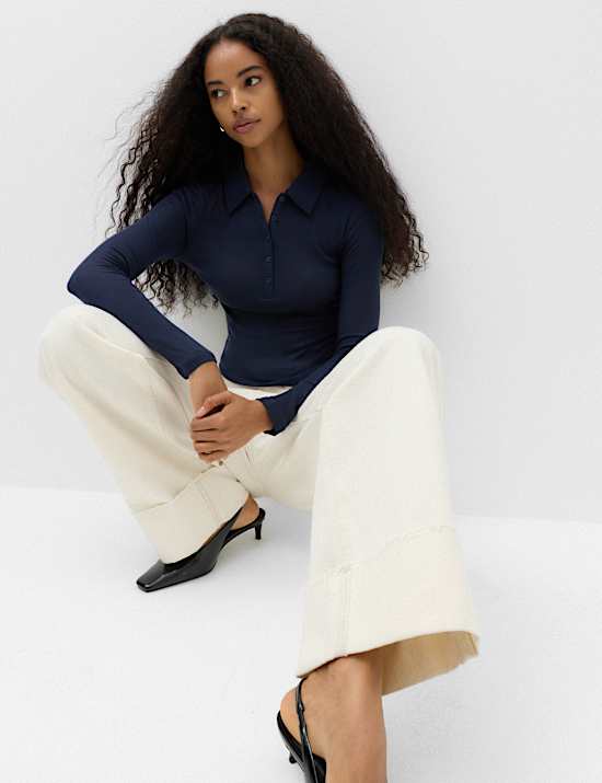 Lyocell Blend Collared Top with Wool