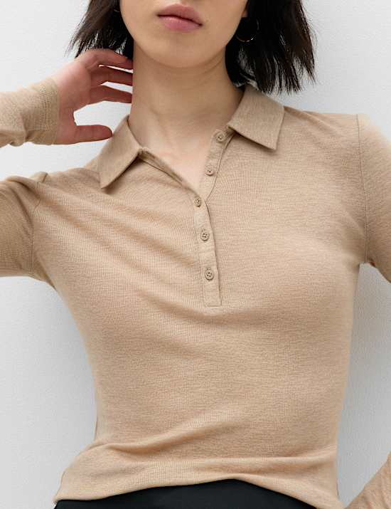 Lyocell Blend Collared Top with Wool