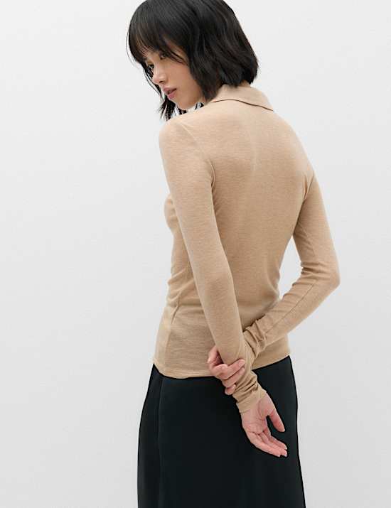 Lyocell Blend Collared Top with Wool