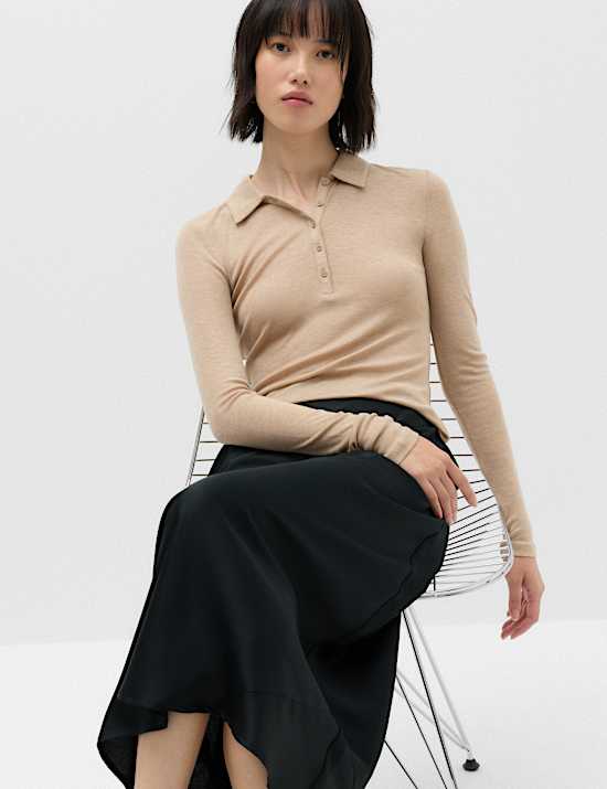 Lyocell Blend Collared Top with Wool