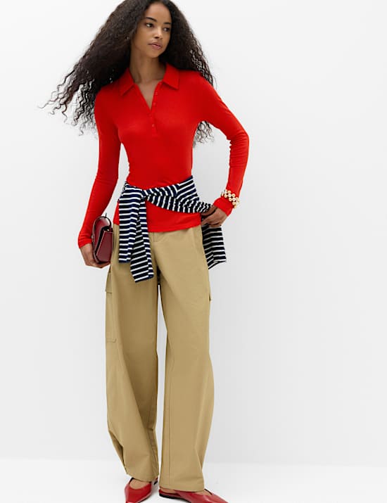 Lyocell Blend Collared Top with Wool
