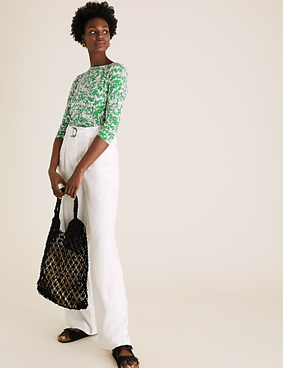 Cotton Rich Printed Slash Neck Fitted Top