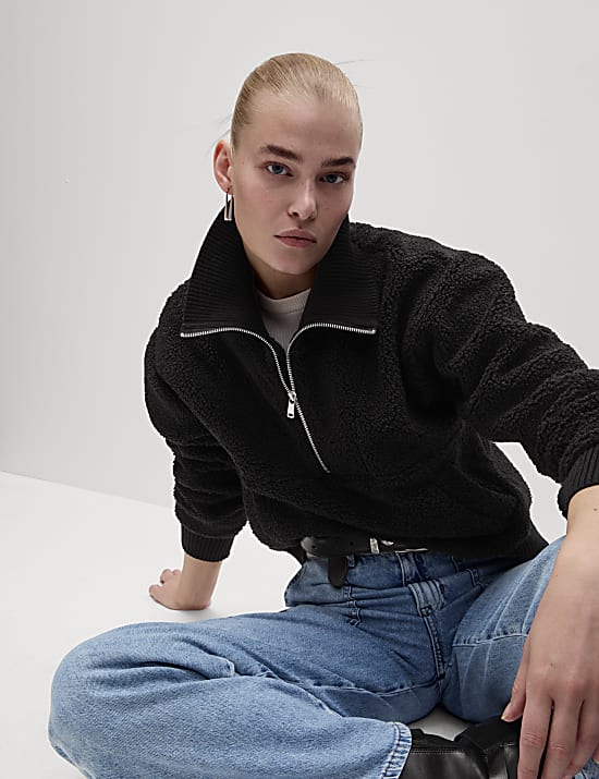 Borg Textured Half Zip Sweatshirt