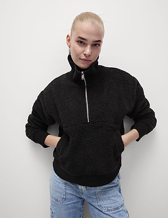 Borg Textured Half Zip Sweatshirt