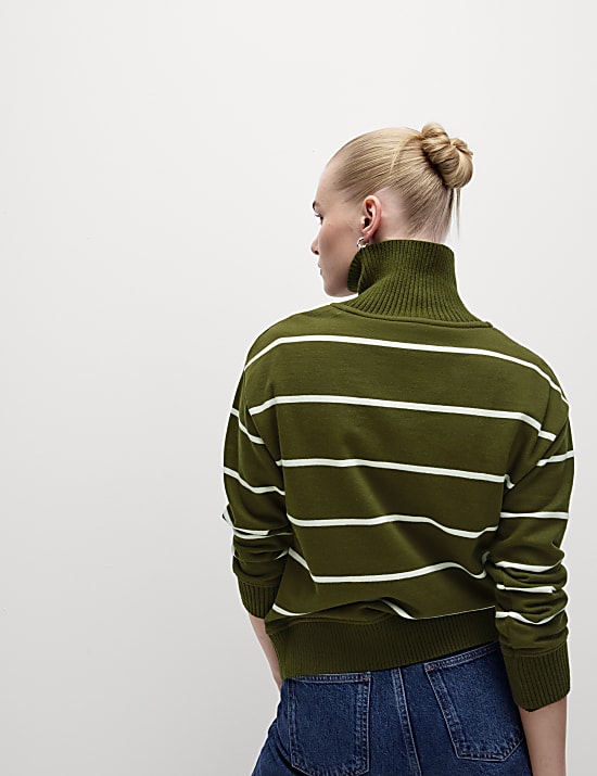 Cotton Rich Striped Half Zip Sweatshirt