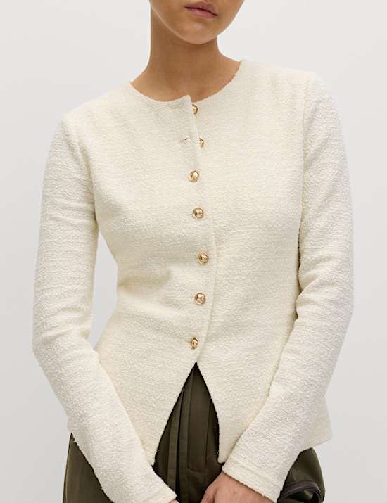 Textured Button Detail Peplum Top with Cotton