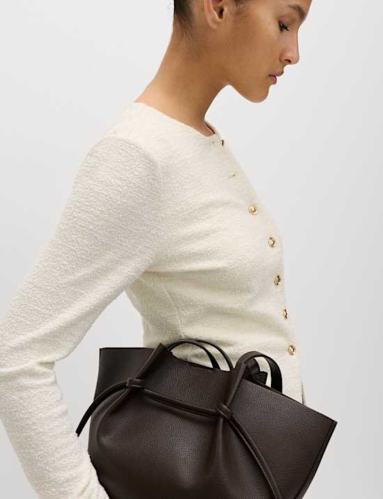 Textured Button Detail Peplum Top with Cotton