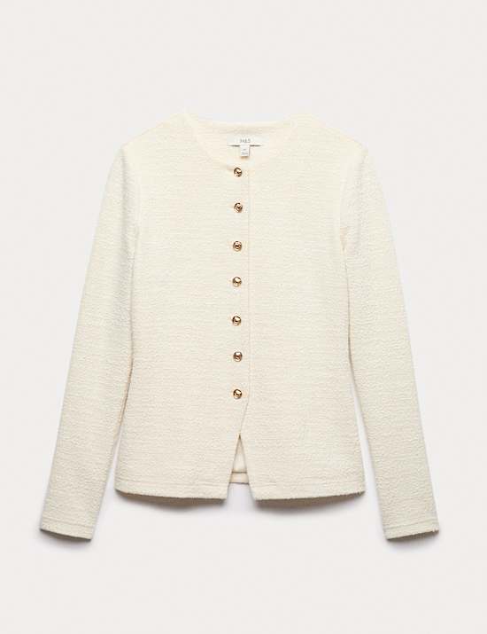 Textured Button Detail Peplum Top with Cotton