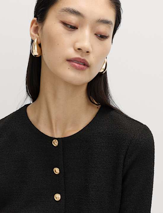 Textured Button Detail Peplum Top with Cotton