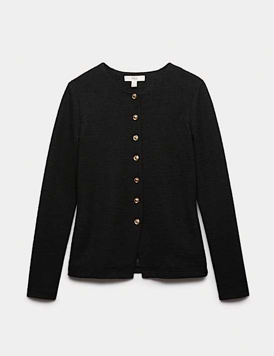 Textured Button Detail Peplum Top with Cotton