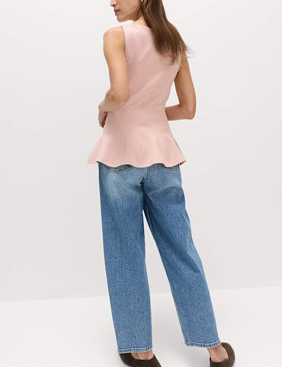 Slash Neck Sleeveless Peplum Top