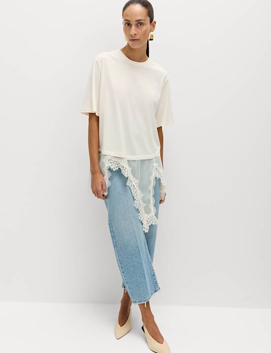 Camiseta de mezcla de algod&oacute;n con detalle de encaje