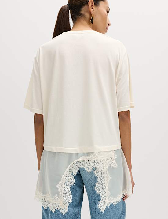 Camiseta de mezcla de algod&oacute;n con detalle de encaje