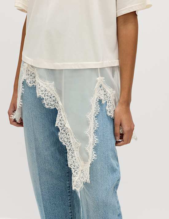 Camiseta de mezcla de algod&oacute;n con detalle de encaje