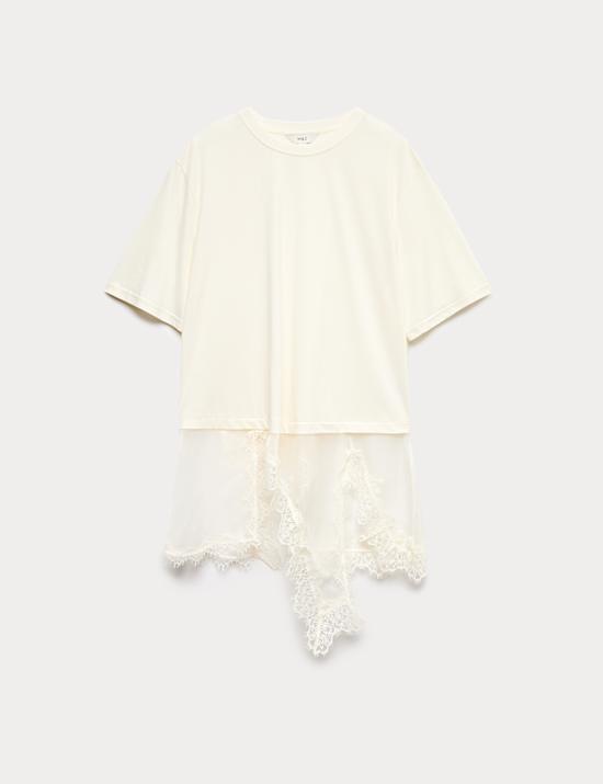 Camiseta de mezcla de algod&oacute;n con detalle de encaje