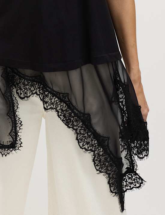 Cotton Blend Lace Hem Detail T-Shirt