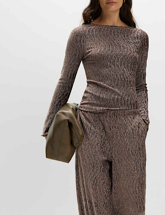 Velvet Smocked Long Sleeve Top