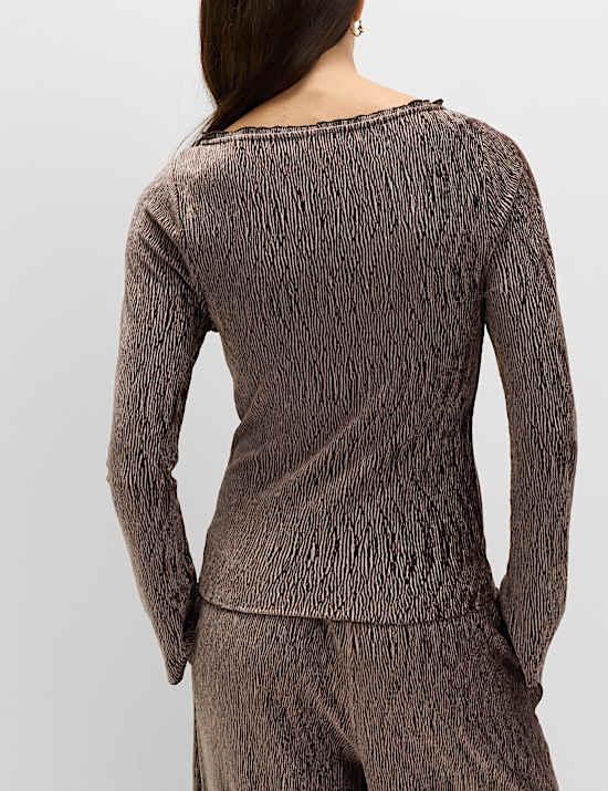 Velvet Smocked Long Sleeve Top