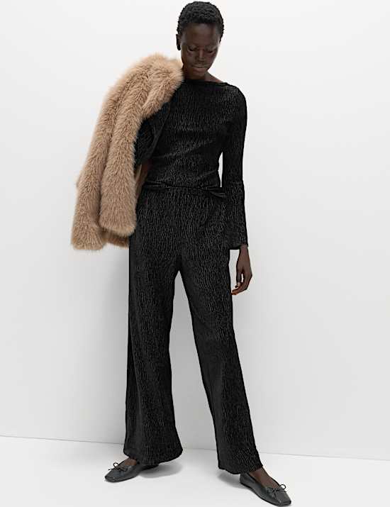 Aksamitny marszczony top z długim rękawem