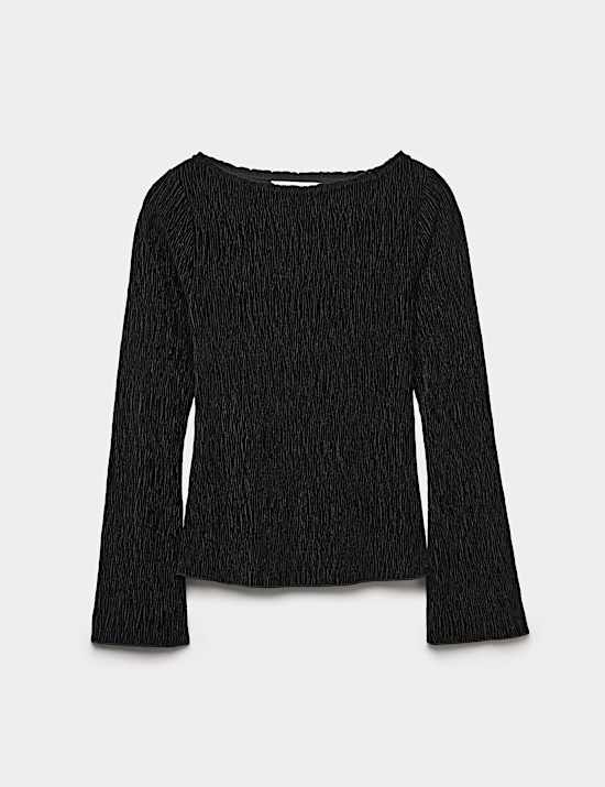 Aksamitny marszczony top z długim rękawem