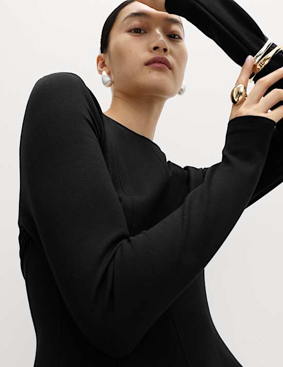 Waisted Long Sleeve Peplum Top