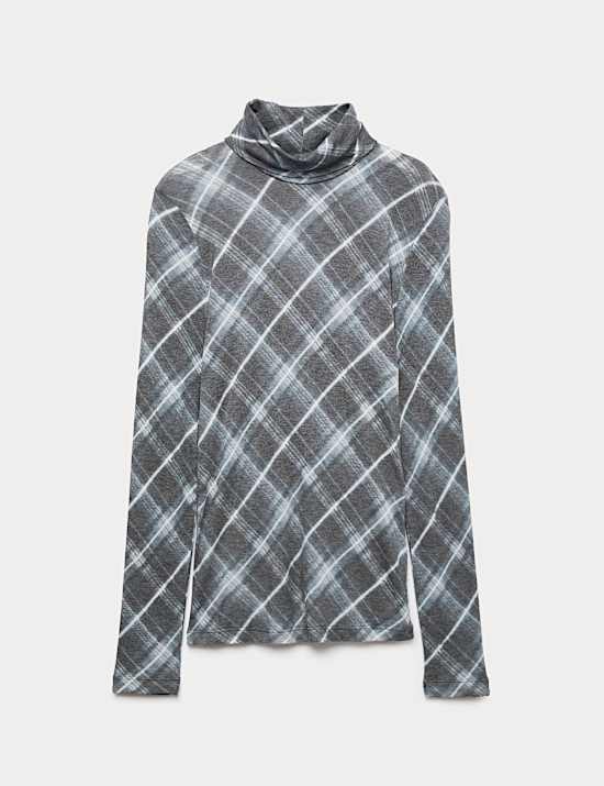 Schmal geschnittenes Langarmoberteil mit Trichterkragen und Wollanteil