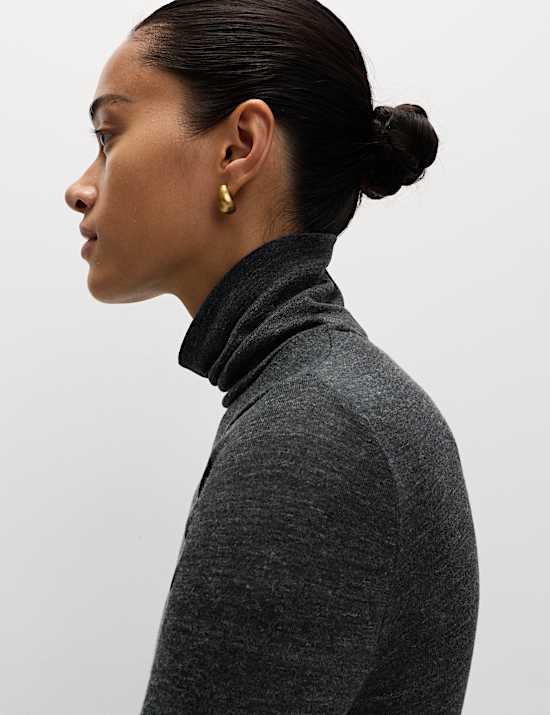 Funnel Neck Long Sleeve Slim Fit Top with Wool