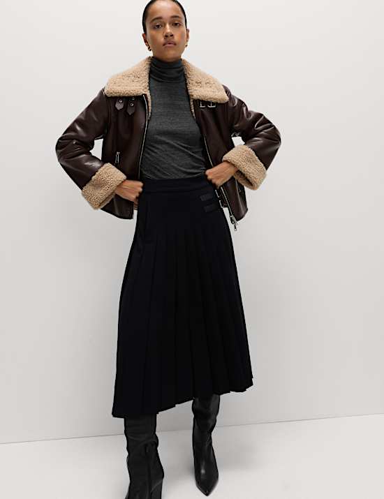 Funnel Neck Long Sleeve Slim Fit Top with Wool